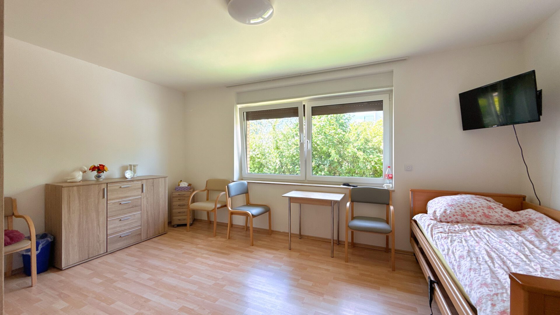 Freundliches Zimmer mit Blick ins Grüne